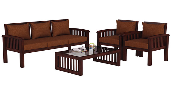 Atlantis Teak Wood Sofa Set (3+1+1) in Mahogany Finish